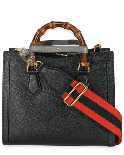 Pre-owned Gucci Black Textured Dollar Calfskin Web Small Diana Tote (authentic Pre-loved)