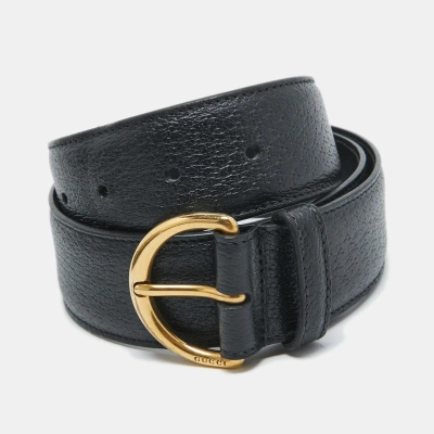 Pre-owned Gucci Black Textured Leather Buckle Belt 70 Cm
