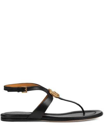Gucci Black Thong Sandals With Logo Embellishment