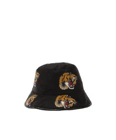 Gucci Black Tiger Head Print Bucket Hat In Multi