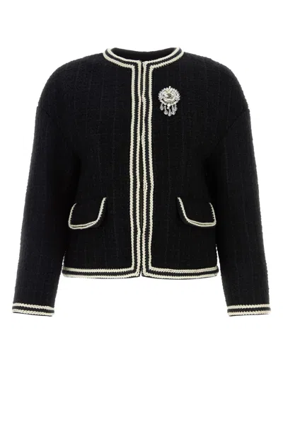 Gucci Brooch-detail Tweed Jacket In Black