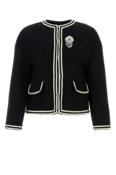 Gucci Brooch-detail Tweed Jacket In Black