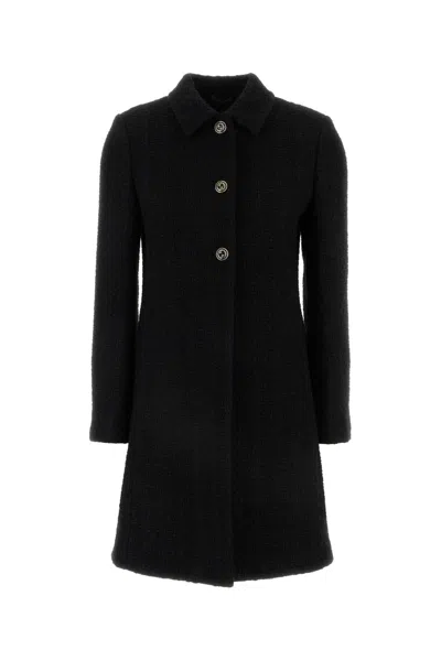 Gucci Tweed Coat With Long Sleeves And Textured Fabric In Black