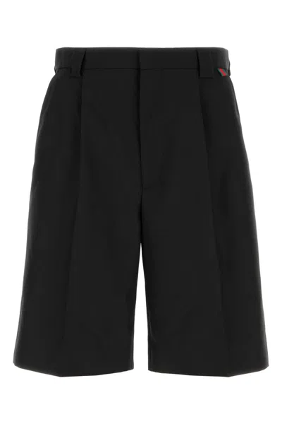 Gucci Black Bermuda Shorts With Web Detail In Wool Man