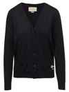 Gucci Black V-neck Button Up Cardigan In Wool Woman In Multicolor