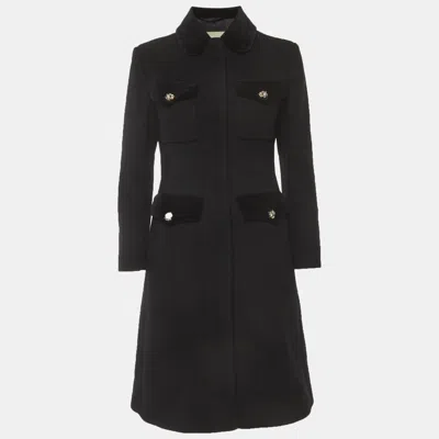 Pre-owned Gucci Black Velvet And Wool Felt Coat S