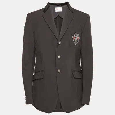 Pre-owned Gucci Black Velvet Collar Technical Crepe Detail Logo Embroidered Blazer Xl