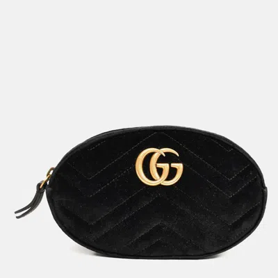 Pre-owned Gucci Black Velvet Gg Marmont Belt Bag