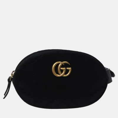 Pre-owned Gucci Black Velvet Gg Marmont Belt Bag