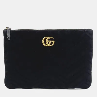 Pre-owned Gucci Black Velvet Gg Marmont Clutch