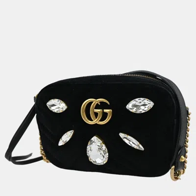 Pre-owned Gucci Black Velvet Gg Marmont Shoulder Bag