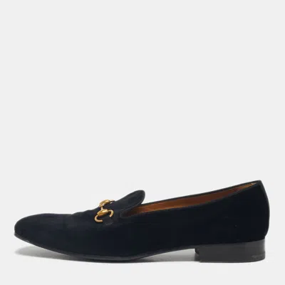 Pre-owned Gucci Black Velvet Horsebit Slip On Loafers Size 44