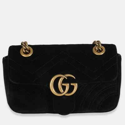 Pre-owned Gucci Black Velvet Matelasse Mini Gg Marmont Shoulder Bag