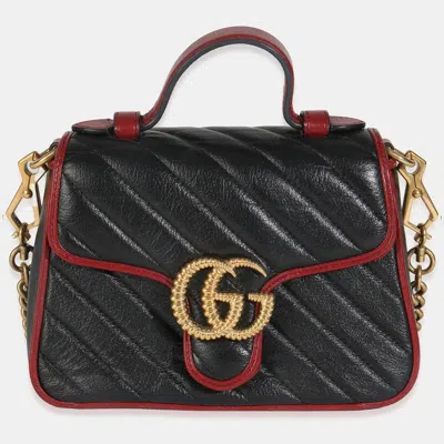 Pre-owned Gucci Black Vintage Effect Calfskin Matelasse Diagonal Mini Torchon Gg Marmont