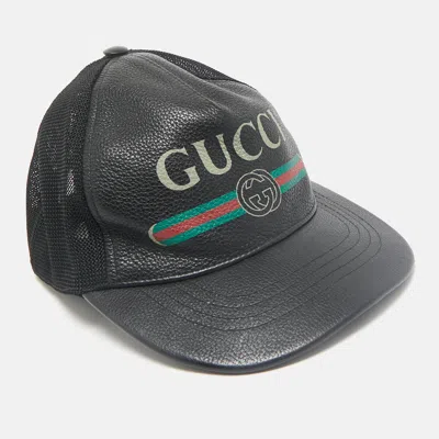 Pre-owned Gucci Black Vintage Logo Leather And Mesh Baseball Cap S