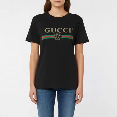 Pre-owned Gucci Black Vintage Logo Print Jersey Distressed T-shirt Xxs
