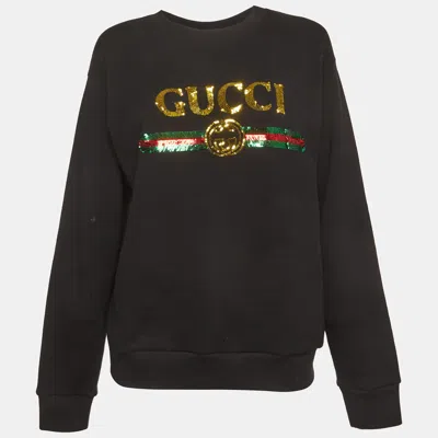 Pre-owned Gucci Black Vintage Logo Sequin Cotton Sweatshirt Xs