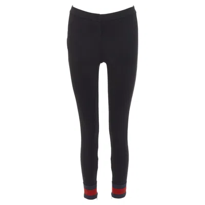 Pre-owned Gucci Black Viscose Blend Red Web Cuff Tapered Pants S