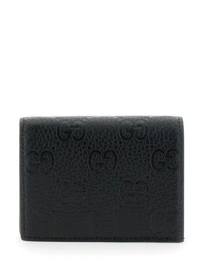 Gucci Black Wallet With All-over Gg Logo In Grained Leather Woman In Multicolor