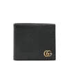 Gucci Black Bi-fold Wallet With Gg Marmont Logo In Hammered Leather Man In Black