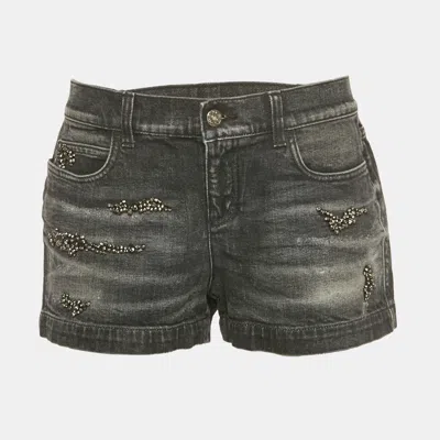 Pre-owned Gucci Black Washed Embellished Denim Shorts M Waist 30"