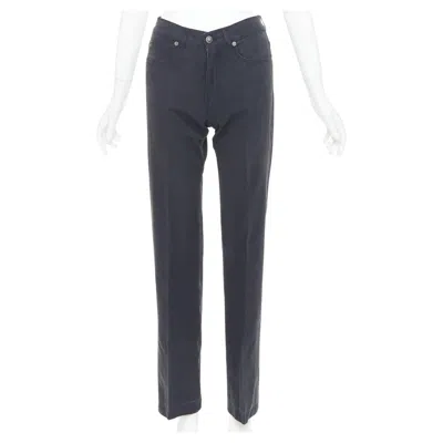 Pre-owned Gucci Black Washed Logo Tab Pocketed Mid Waist Straight Leg Pants It38 Xs