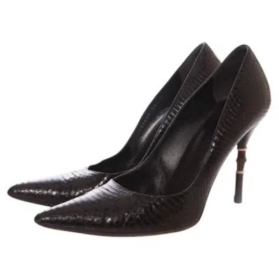 Pre-owned Gucci , Black Water Snake Pump With Bamboo