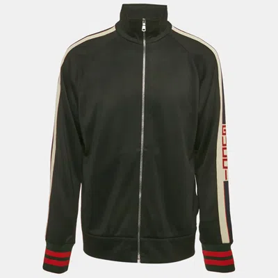 Pre-owned Gucci Black Web Accent Technical Jersey Track Jacket L