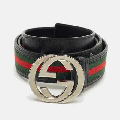 Pre-owned Gucci Black Web Canvas And Leather Interlocking G Belt 110cm