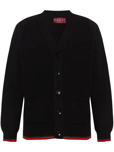 Gucci Black Web Decoration Cardigan