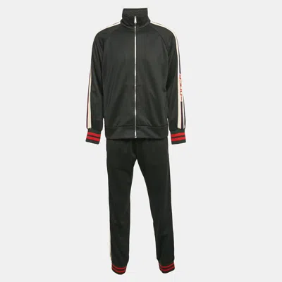 Pre-owned Gucci Black Web Detail Jersey Track Suit M/l