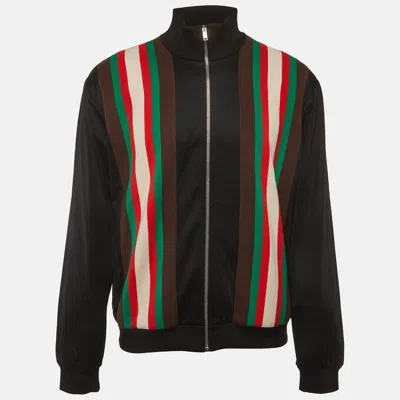 Pre-owned Gucci Black Web Jersey Zip-up Jacket Xxl