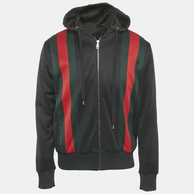 Pre-owned Gucci Black Web Striped Jersey Hooded Jacket M