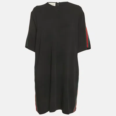Pre-owned Gucci Black Web Trim Crepe Shift Dress Xl