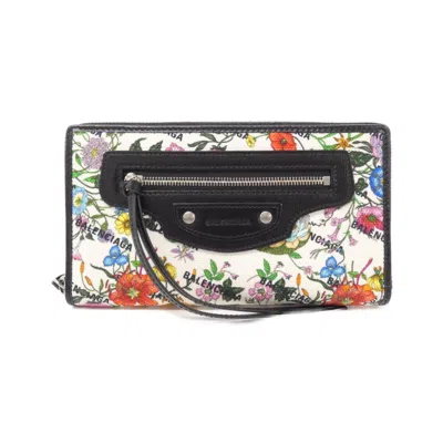 Pre-owned Gucci Black White Canvas Leather Long Wallet (bi-fold) () In Multi