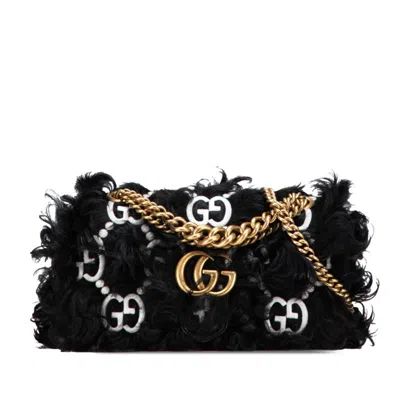Pre-owned Gucci Black White Faux Fur Leather Handbag Shoulder Bag () In Multi