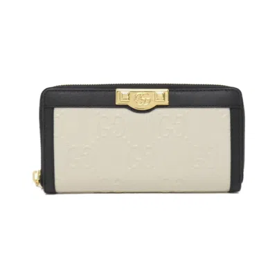 Pre-owned Gucci Black White Gg Leather Long Wallet (bi-fold) () In Multi