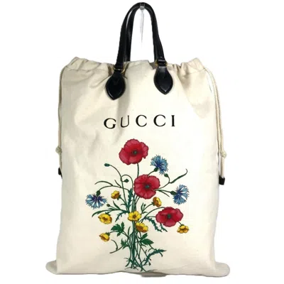 Pre-owned Gucci Black White Leather Canvas Shoulder Bag Tote Bag () In Multi