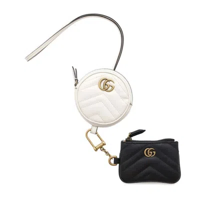 Pre-owned Gucci Black White Leather Coin Purse/coin Case ()