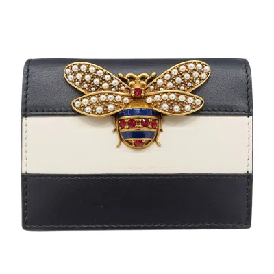 Pre-owned Gucci Black White Leather Rhinestone Wallet (bi-fold) () In Multi