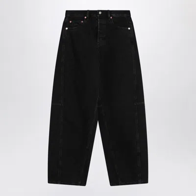 Gucci Wide Leg Denim Trousers Contrast Stitching In Black