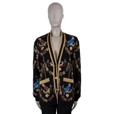 Pre-owned Gucci Black Wool 2018 Voliere Lurex Jacquard Cardigan Sweater Xs