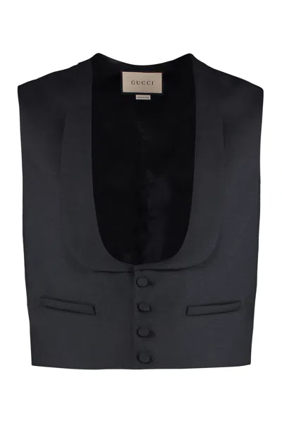 GUCCI BLACK WOOL AND MOHAIR GILET FOR MEN