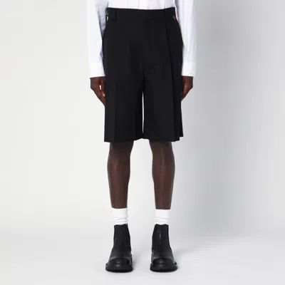 GUCCI GUCCI BLACK WOOL-BLEND BERMUDA SHORTS WITH WEB DETAIL