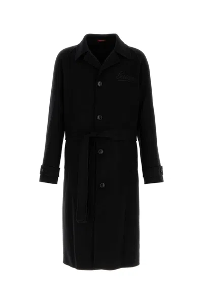 Gucci Black Single-breasted Coat With Wide Notched Revers And Belt In Wool Man In Multicolor