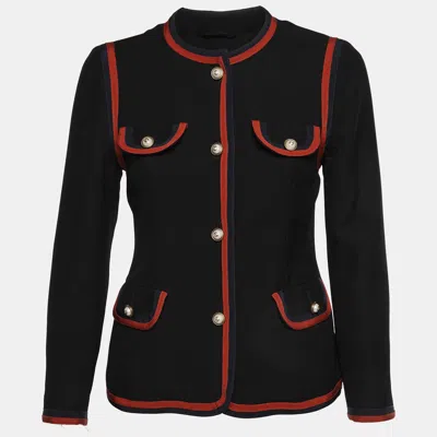 Pre-owned Gucci Black Wool Blend Web Trim Detail Jacket S