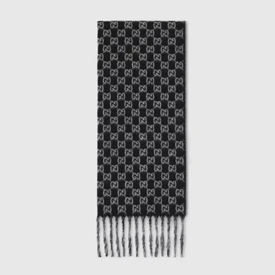 Gucci Gg Wool Cashmere Scarf In Black