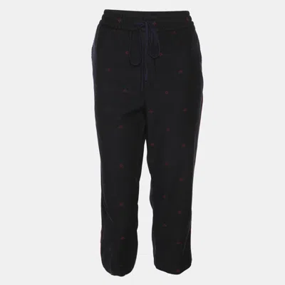 Pre-owned Gucci Black Wool Contrast Trim & Bees Detailed Gabardine Pants M