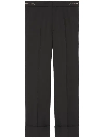 GUCCI BLACK WOOL CROPPED TROUSERS