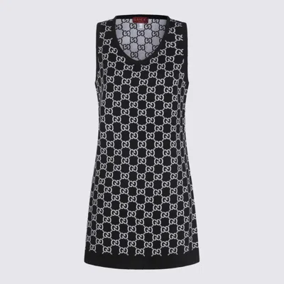 Gucci Black Sleeveless Mini Dress With Round Neck In Gg Canvas Woman